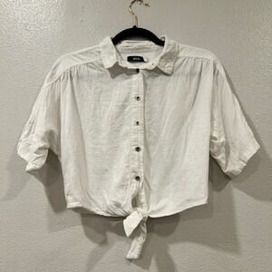 BDG White Linen Blend Tie Front Cropped Button Up Shirt Size Women's Size XS